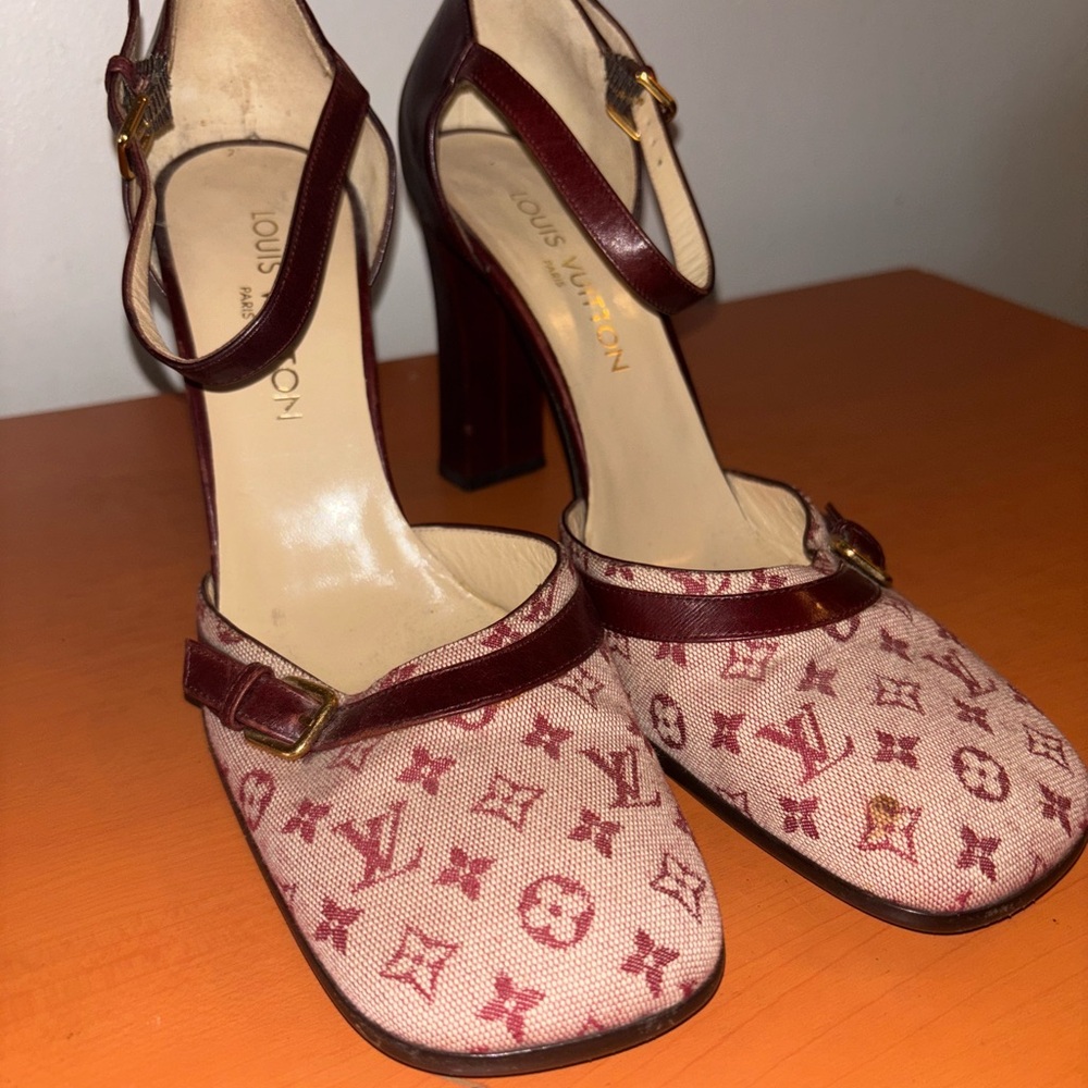 Louis Vuitton Brown and Cream Heels with Monogram Print